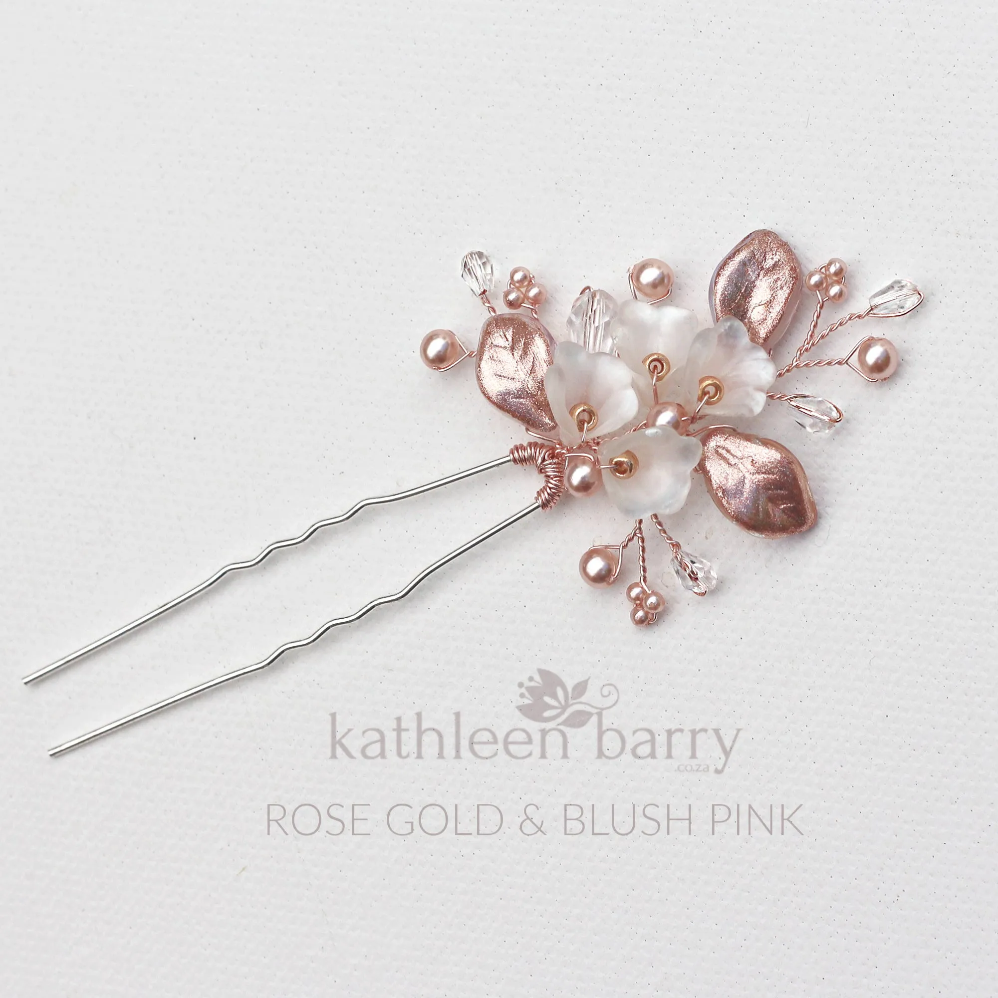 Nadine Floral leaf hair pin crystal & pearl - Rose gold, gold or silver - sold individually