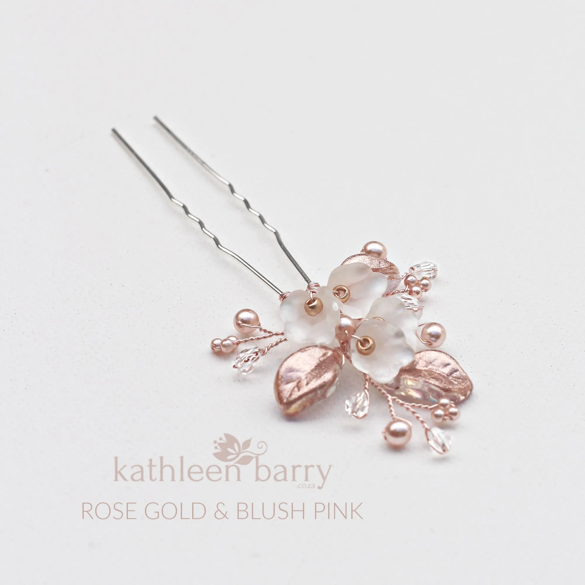 Nadine Floral leaf hair pin crystal & pearl - Rose gold, gold or silver - sold individually