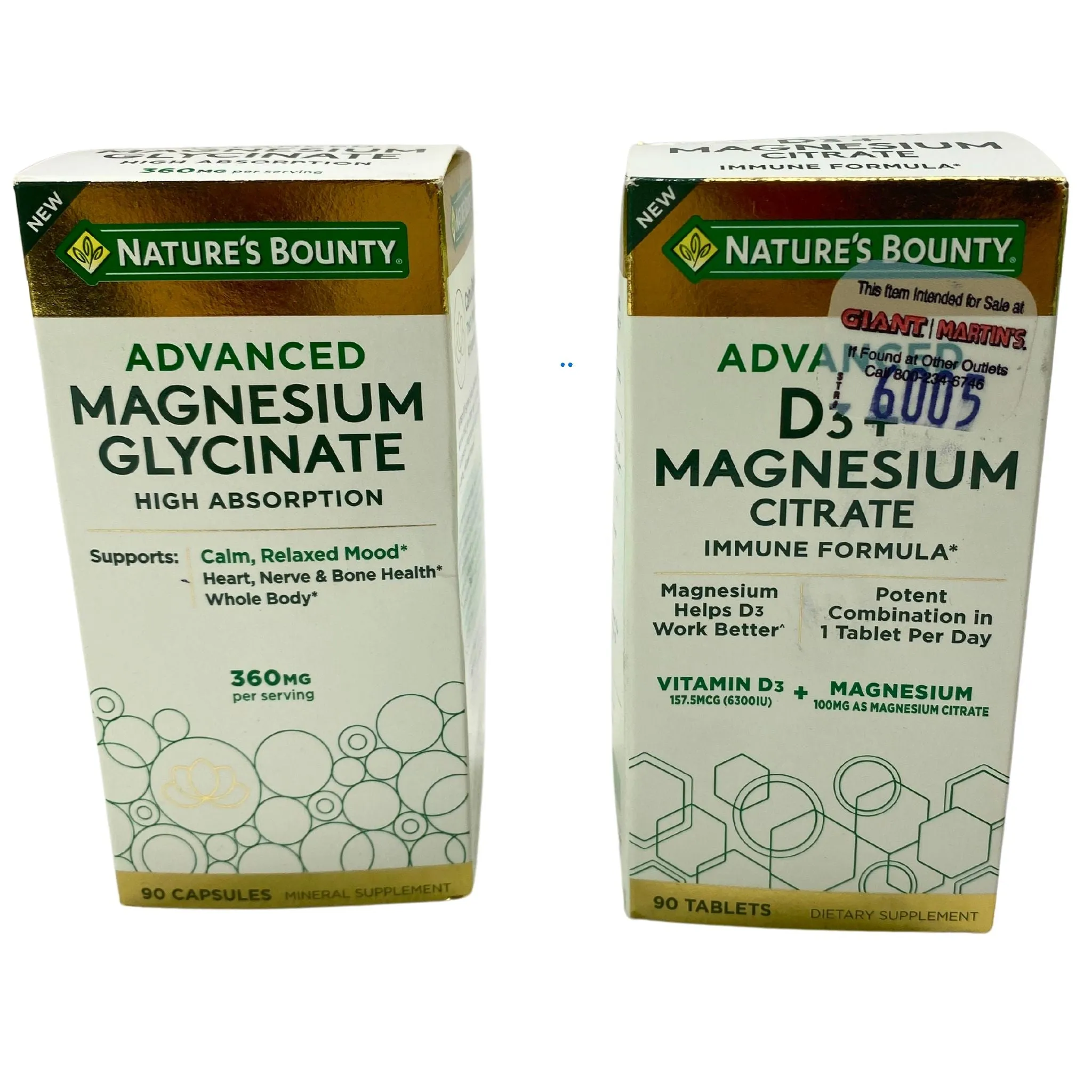 Nature's Bounty Advanced Magnesium Glycinate and D3  Magnesium Citrate Inmune Formula High Absorption (50 Pcs Lot)