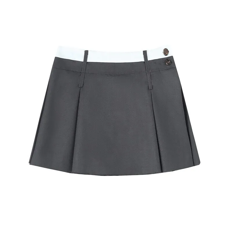 PIN GROUPS Ani Kang |y2k Streetwear Pleated Skirt Women Korean Fashion Low Waist A-line Patchwork Sexy Mini School Skirt Shorts Gyaru