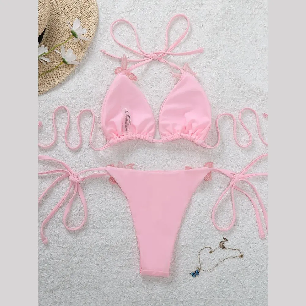 Pink 3D Butterfly Bikini Set