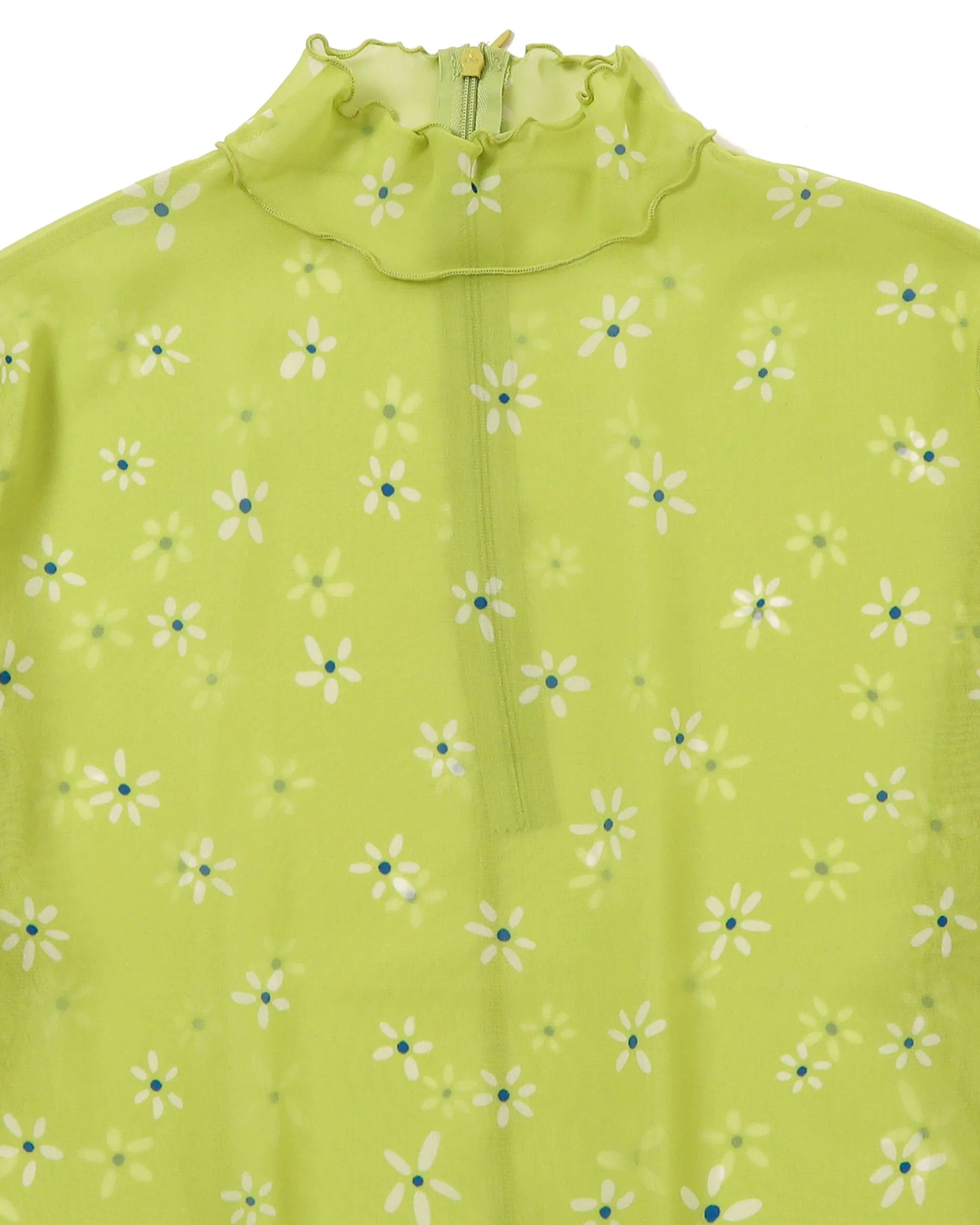 Pistachio green flower chiffon see-through tops