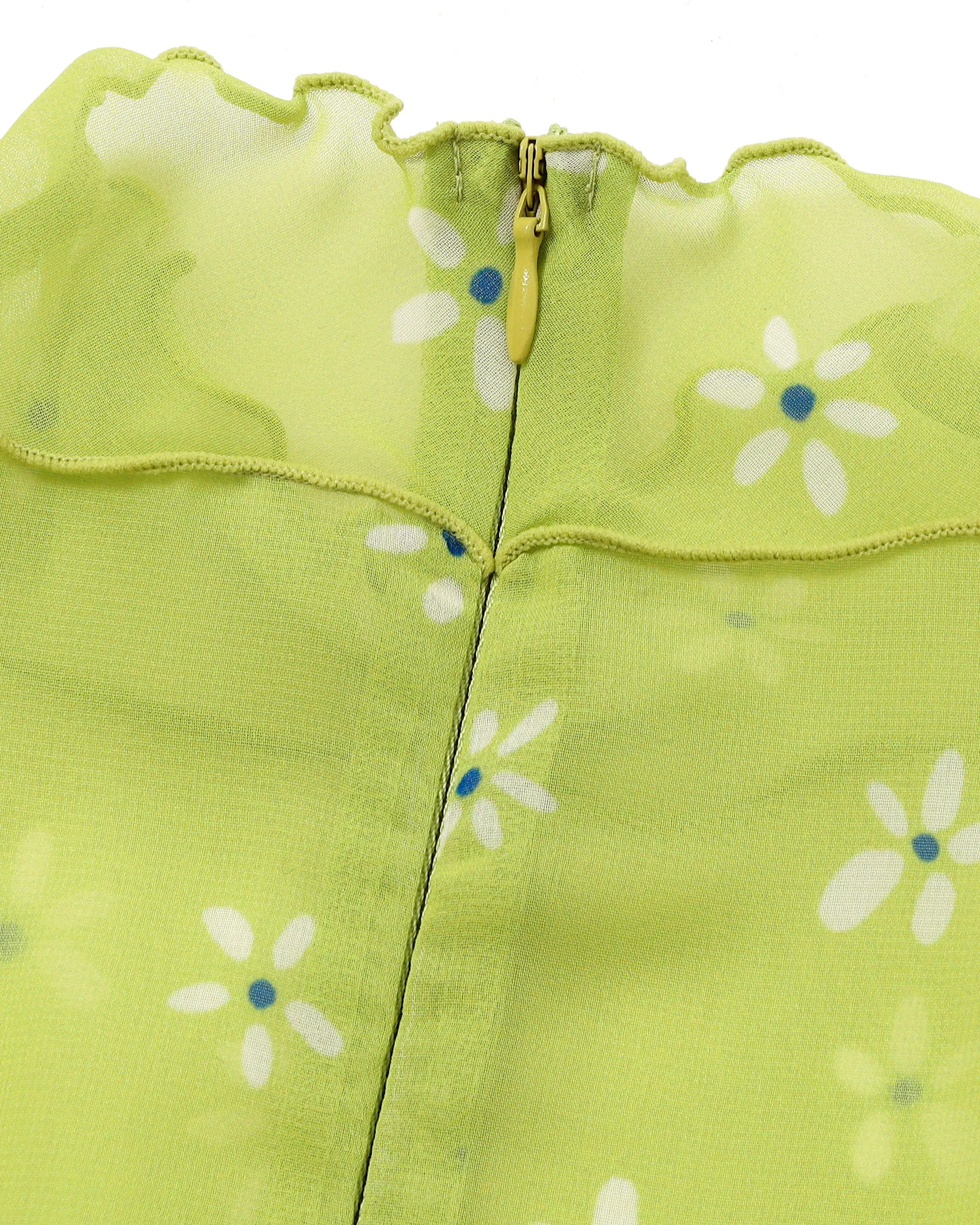 Pistachio green flower chiffon see-through tops