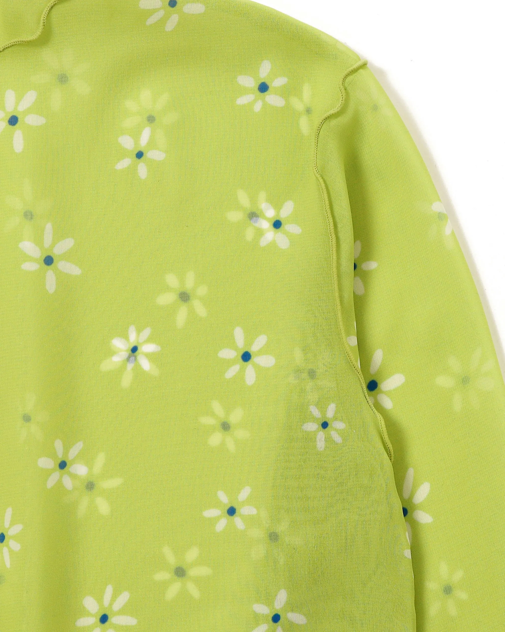 Pistachio green flower chiffon see-through tops