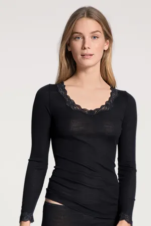 Richesse Lace Shirt long Sleeve Schwarz