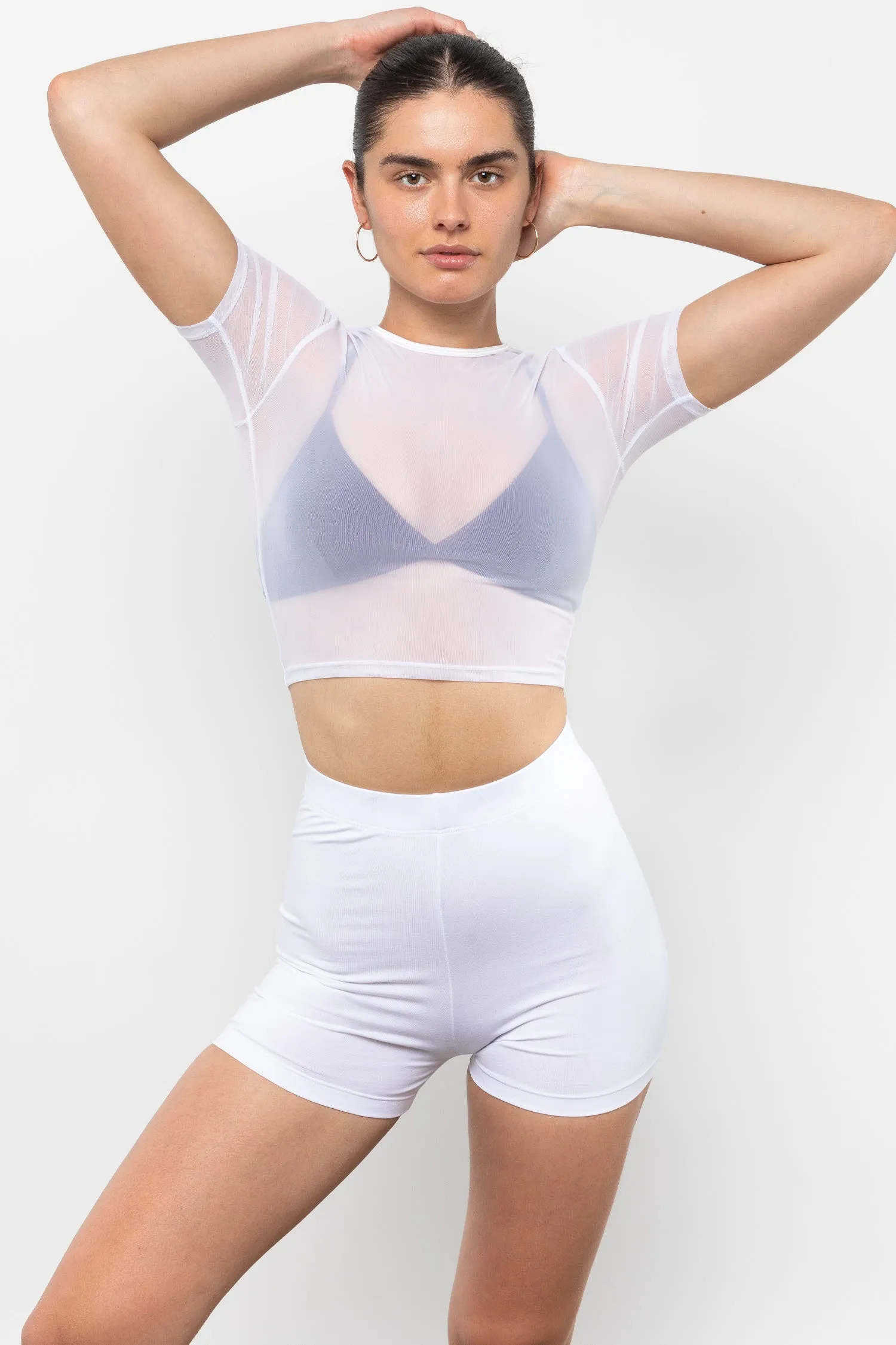 RNS078 - Micromesh Short Sleeve Crop Top Tee Shirt