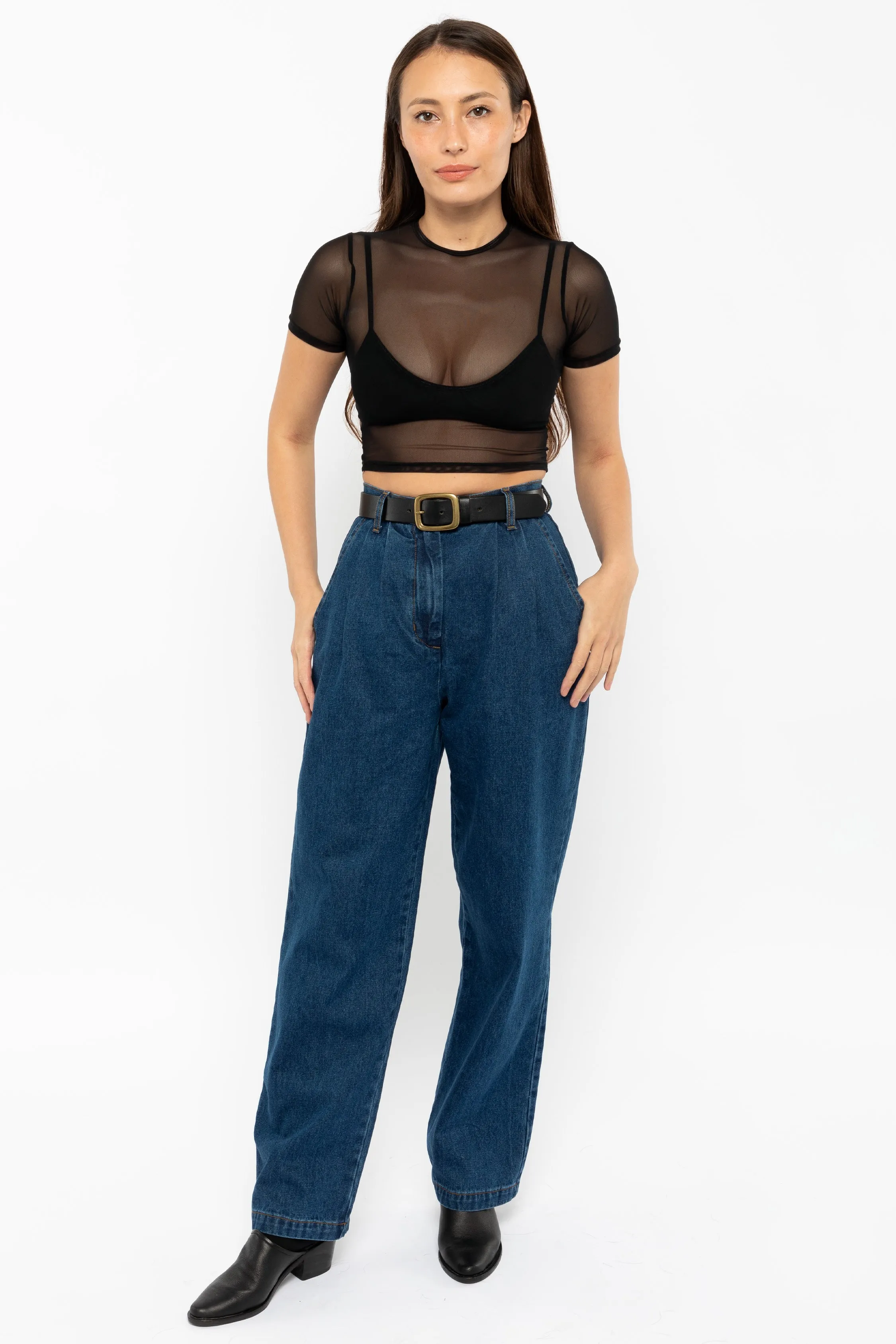 RNS078 - Micromesh Short Sleeve Crop Top Tee Shirt