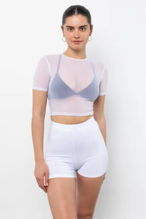 RNS078 - Micromesh Short Sleeve Crop Top Tee Shirt