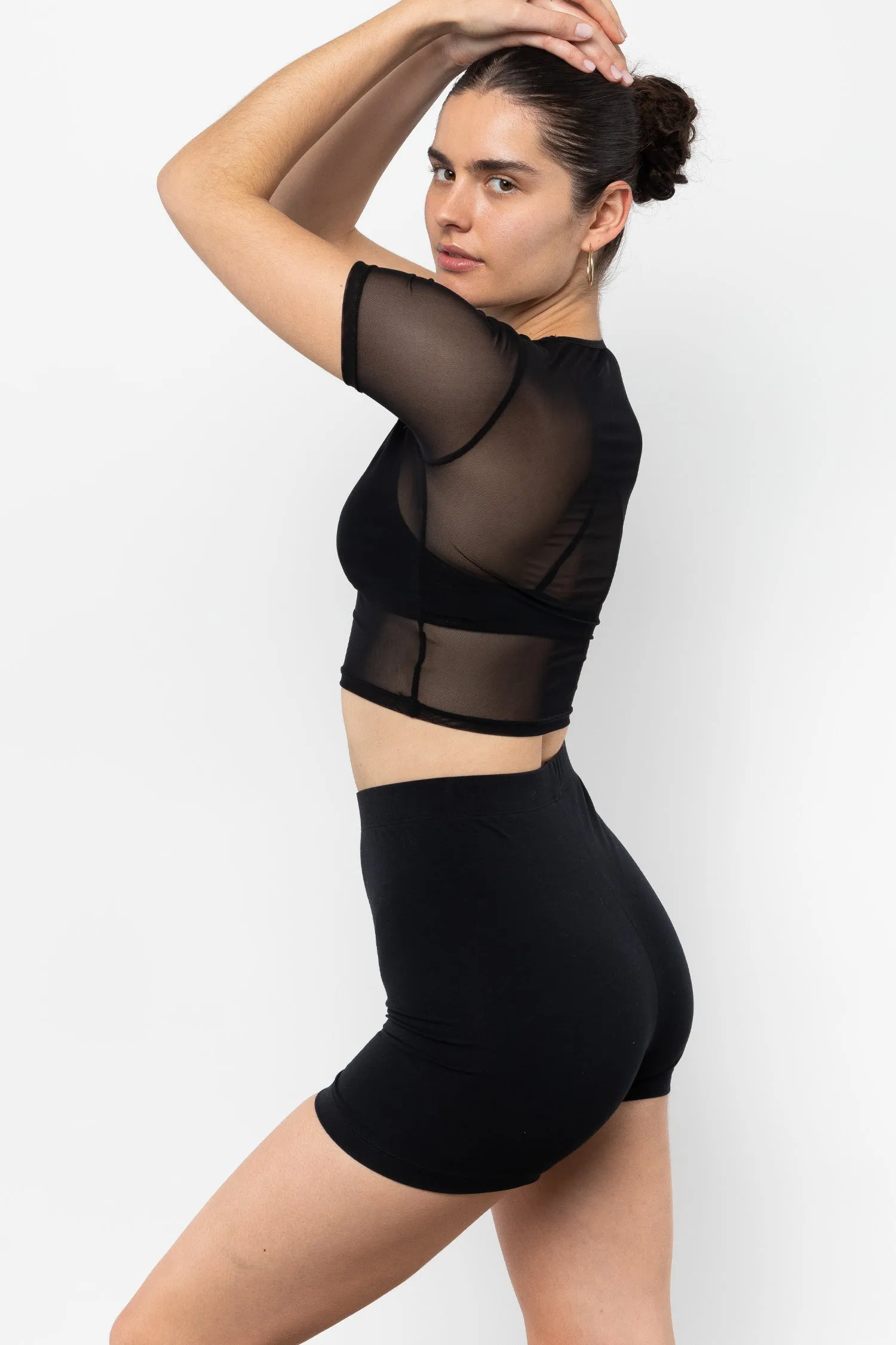 RNS078 - Micromesh Short Sleeve Crop Top Tee Shirt