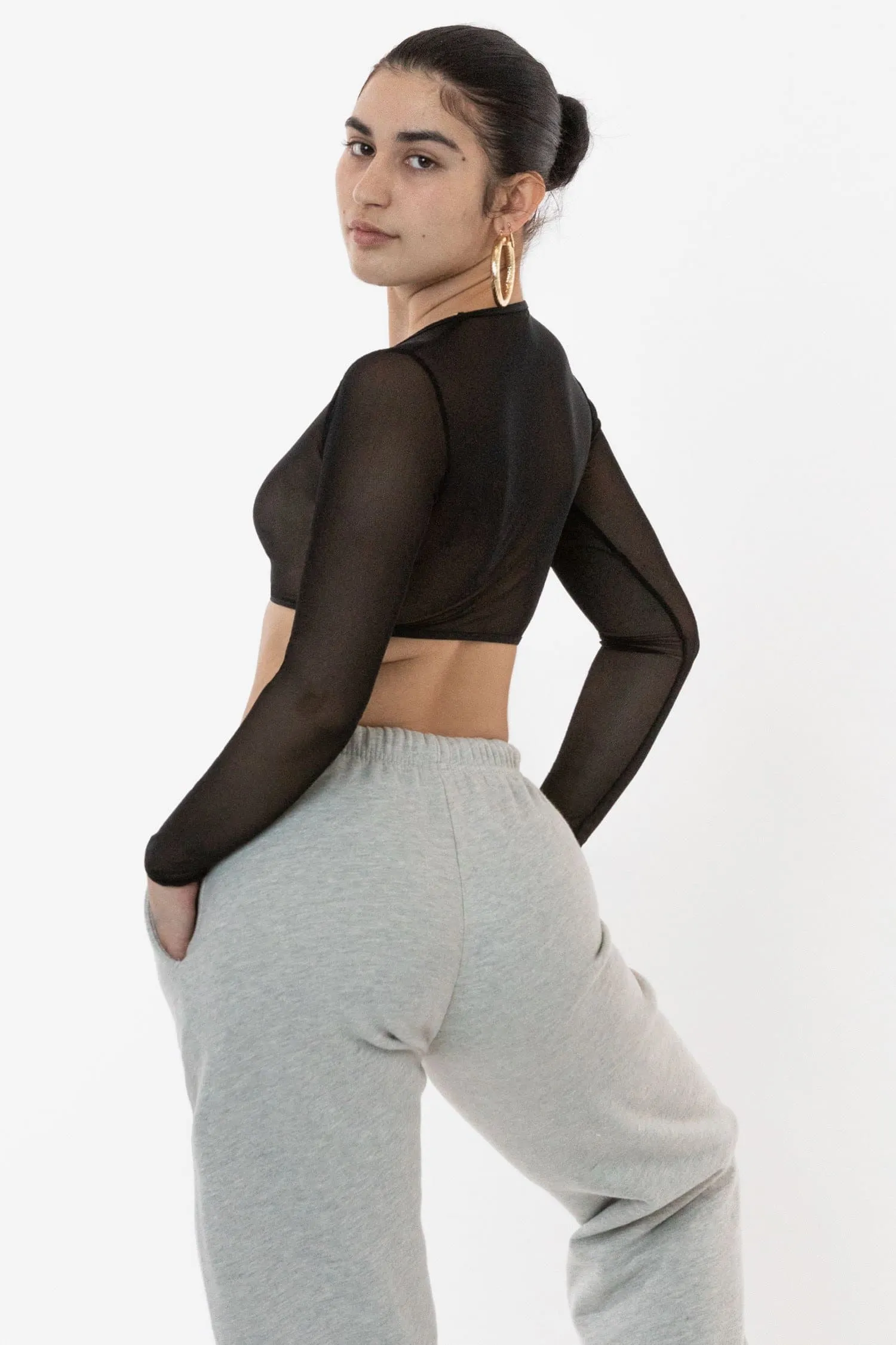 RNS079 - Micro Mesh Long Sleeve Crop Top