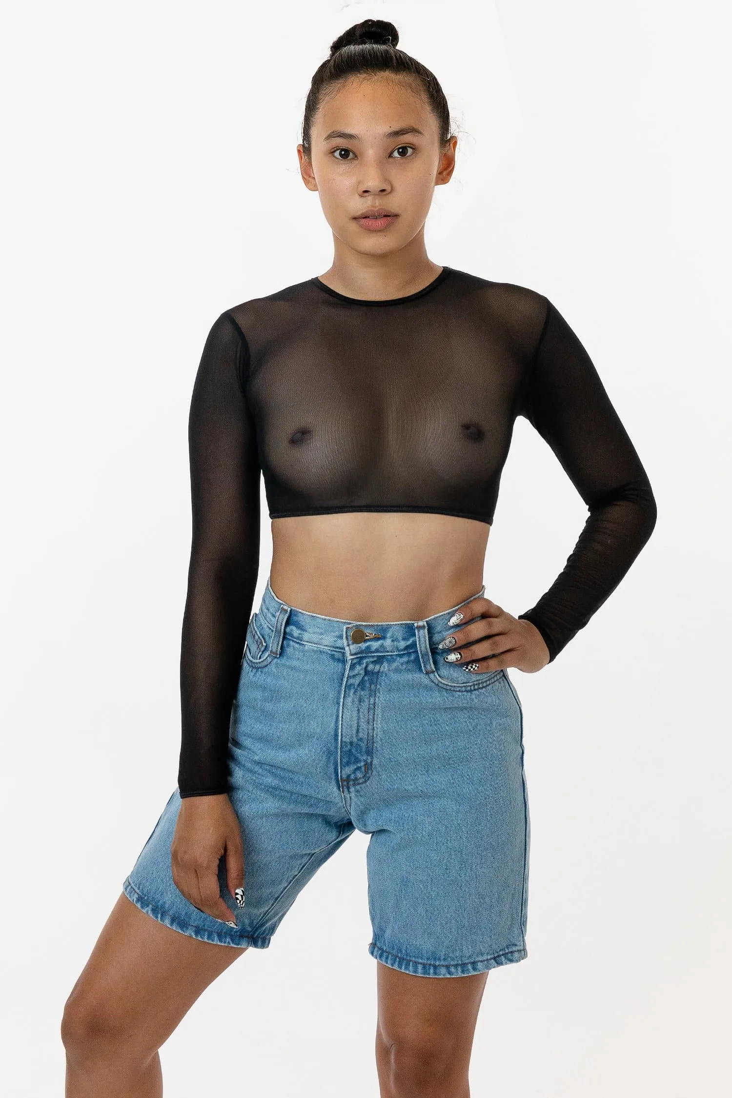 RNS079 - Micro Mesh Long Sleeve Crop Top