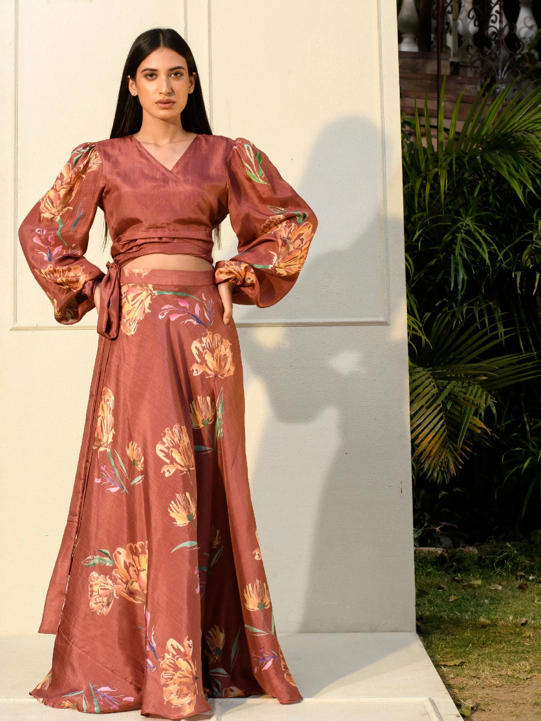 Soundarya Botanical Redsand Wrap Dress