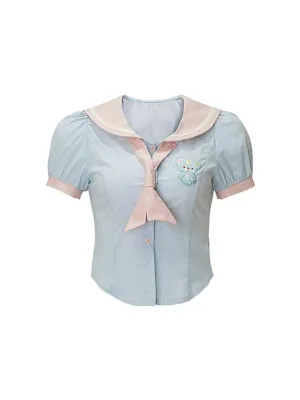 Sweet and Spicy Running Sweetheart Doll Collar Short Sleeve Top