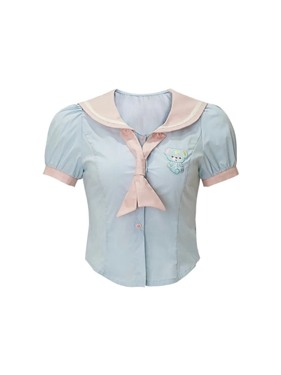 Sweet and Spicy Running Sweetheart Doll Collar Short Sleeve Top