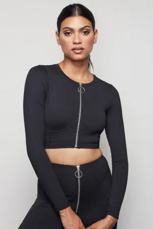 THE WARRIOR ZIP CROP TOP | BLACK001