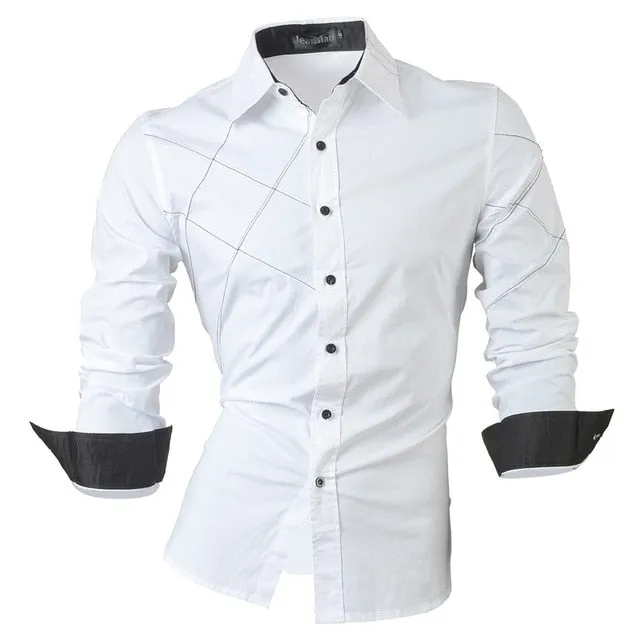 Two Color Accent Casual Slim Fit Modern Long Sleeve Shirt