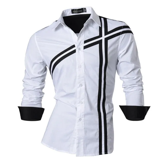 Two Color Accent Casual Slim Fit Modern Long Sleeve Shirt