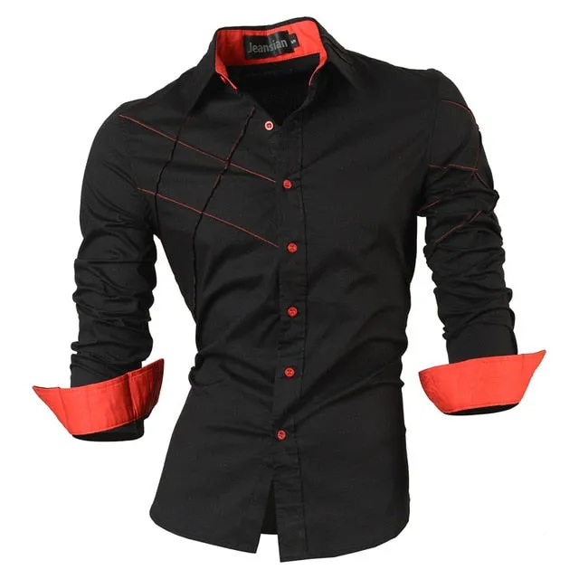 Two Color Accent Casual Slim Fit Modern Long Sleeve Shirt