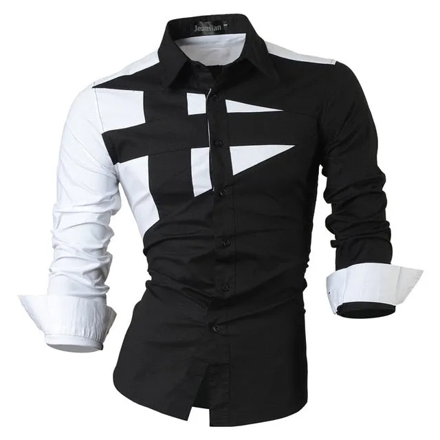 Two Color Accent Casual Slim Fit Modern Long Sleeve Shirt