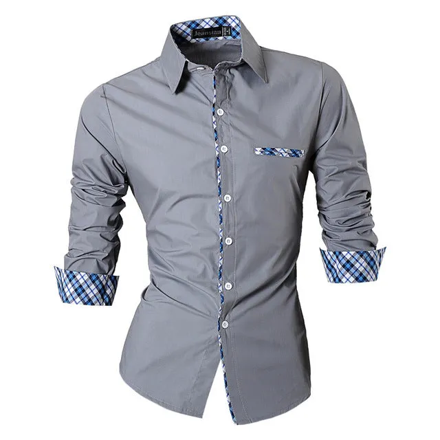 Two Color Accent Casual Slim Fit Modern Long Sleeve Shirt