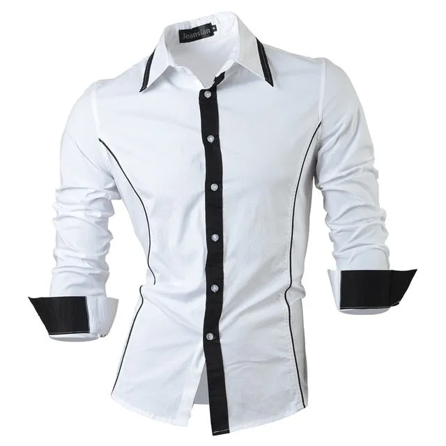 Two Color Accent Casual Slim Fit Modern Long Sleeve Shirt