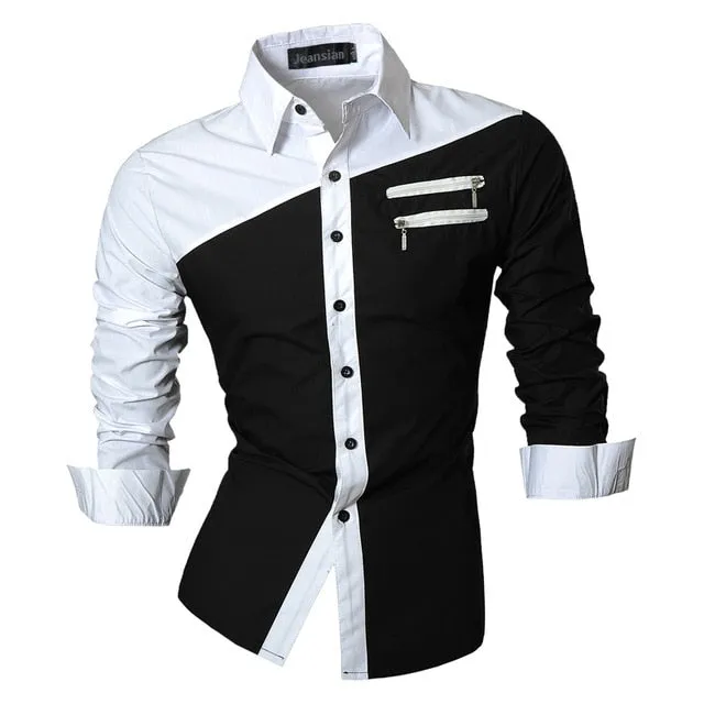 Two Color Accent Casual Slim Fit Modern Long Sleeve Shirt