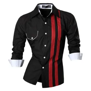 Two Color Accent Casual Slim Fit Modern Long Sleeve Shirt