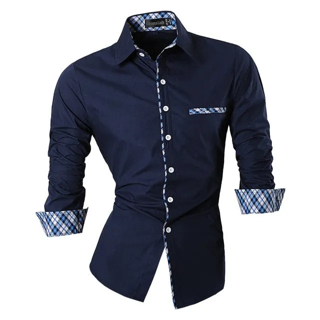 Two Color Accent Casual Slim Fit Modern Long Sleeve Shirt