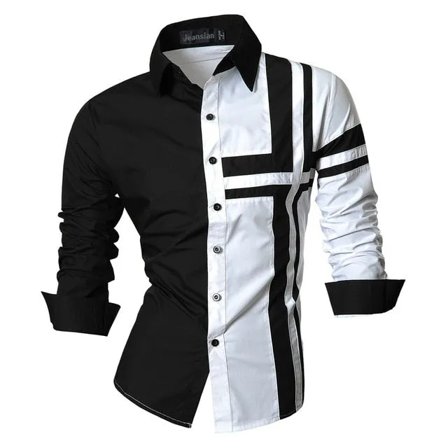 Two Color Accent Casual Slim Fit Modern Long Sleeve Shirt