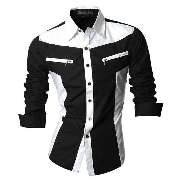 Two Color Accent Casual Slim Fit Modern Long Sleeve Shirt