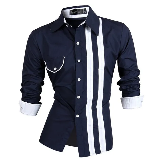 Two Color Accent Casual Slim Fit Modern Long Sleeve Shirt