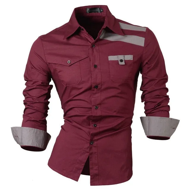 Two Color Accent Casual Slim Fit Modern Long Sleeve Shirt