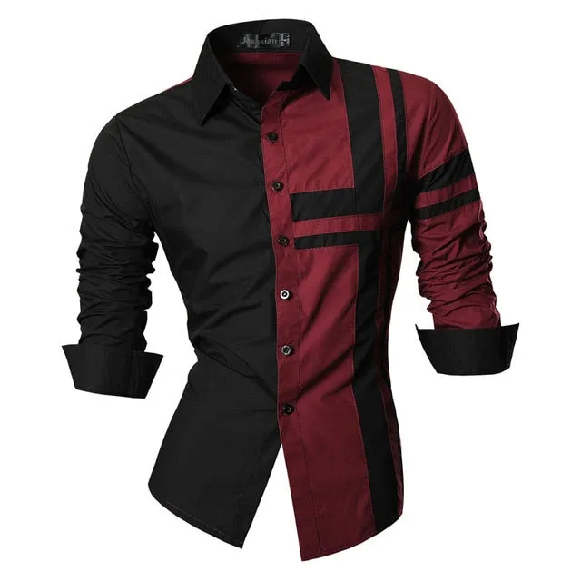 Two Color Accent Casual Slim Fit Modern Long Sleeve Shirt