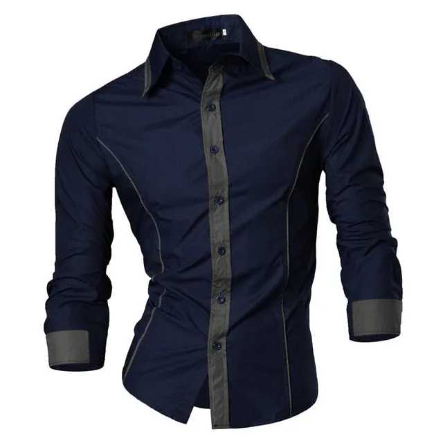 Two Color Accent Casual Slim Fit Modern Long Sleeve Shirt