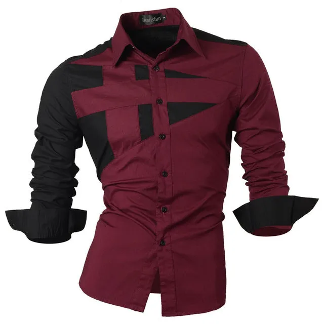 Two Color Accent Casual Slim Fit Modern Long Sleeve Shirt