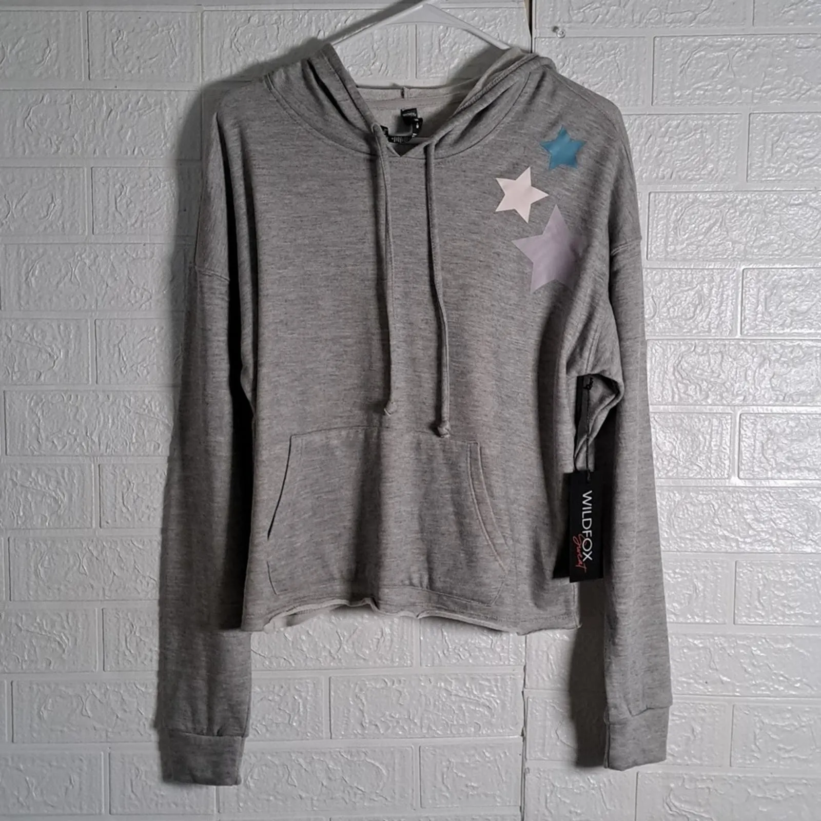 Wildfox Starlight Cropped Hoodie Sweatshirt in Heather Grey