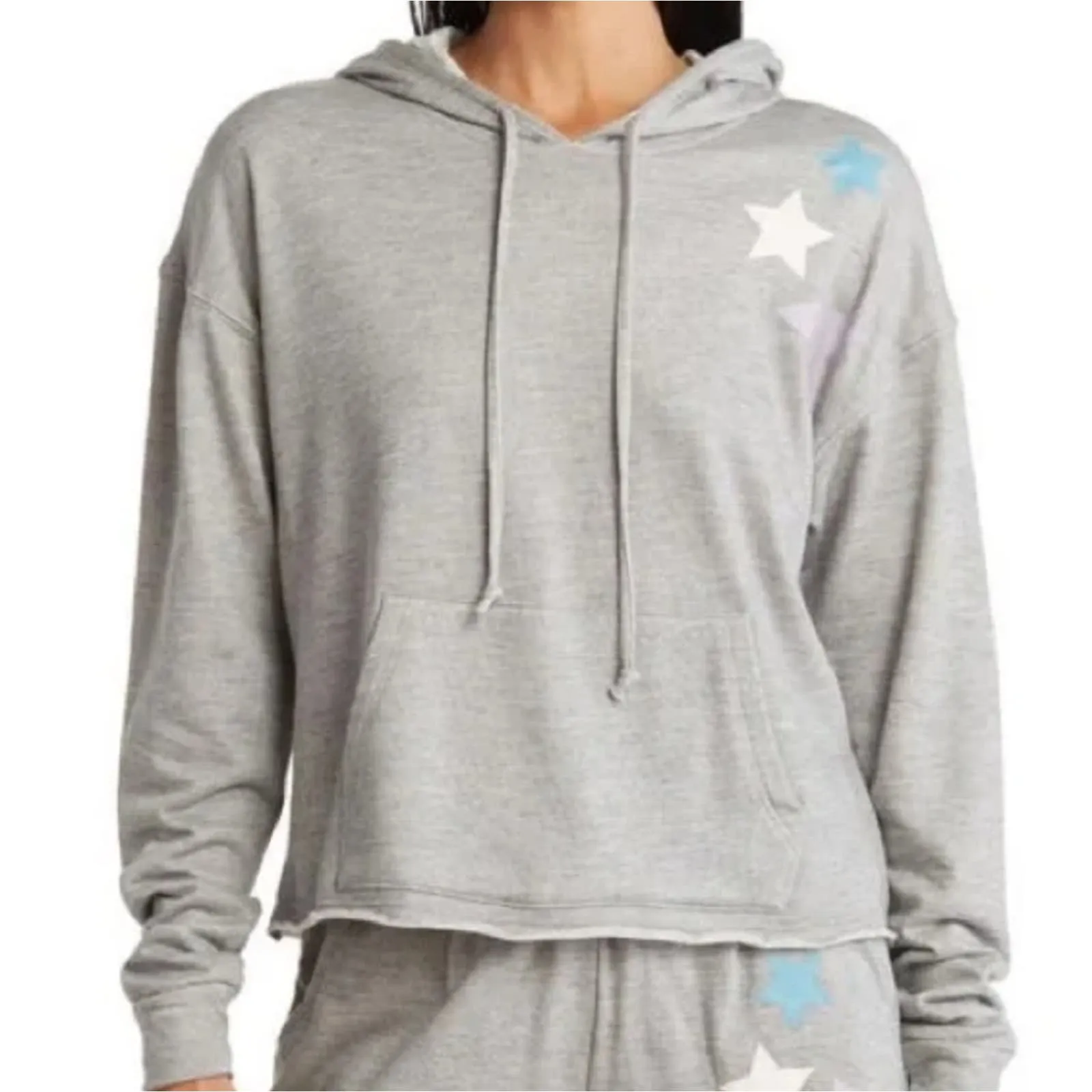 Wildfox Starlight Cropped Hoodie Sweatshirt in Heather Grey