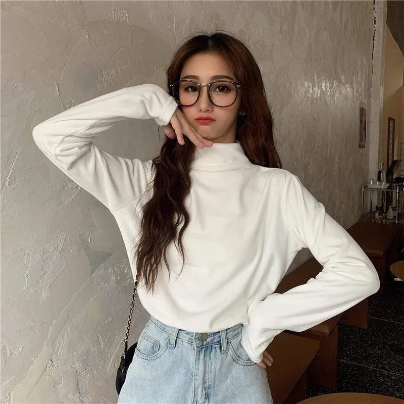 Women's Causal Pure Color High Collar Velet Sweatshirts