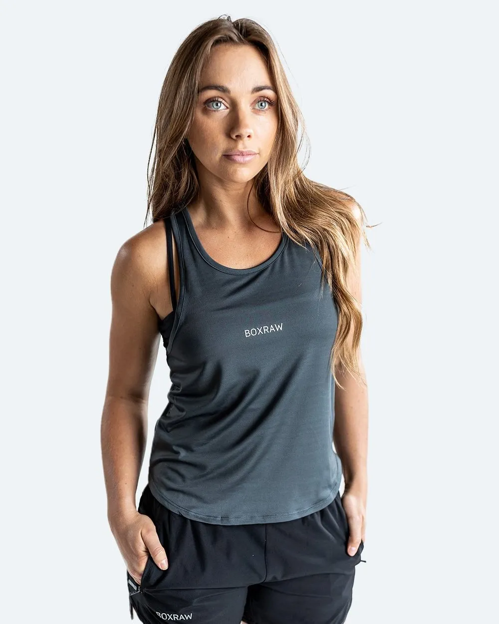 WOMEN'S MIA STRINGER TANK - CHARCOAL